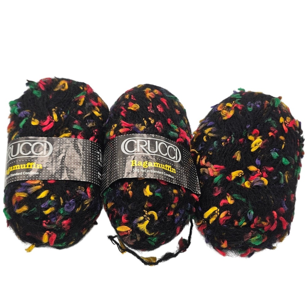 Crucci Ragamuffin Confetti Yarn 3 Skeins Black Confetti Mohair Wool New Zealand